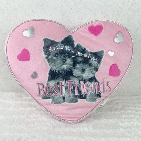 Justice Other - Justice Yorkie Puppy Best Friends Rhinestone Crowns Pink Heart Plush Pillow 2010